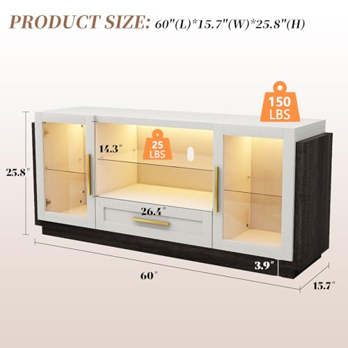 Sleek TV Stand with LED Lights and Storage for TVs up to 65