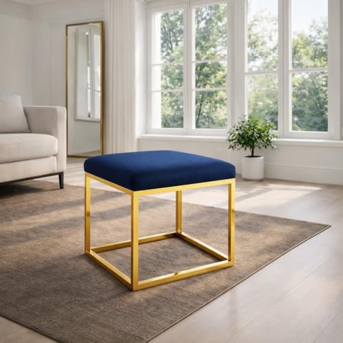 Image of Square Metal Ottoman /Sitting Stool /Living Room Furniture /Office, Velvet Footstool /Footrest Pouffes Home Decor (Set of 2 Blue) - 30.48 Cm, 38 Cm