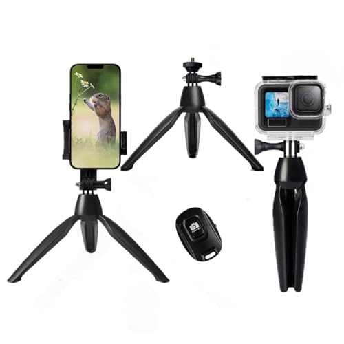 Tripod for iPhone/Camera, Mini Phone Tripod with Wireless Remote and Foldable Phone Stand for Video Recording/Selfie,Portable,Lightweight,Travel, Small Tabletop Stand for Cellphone(Black, 7.1 in)