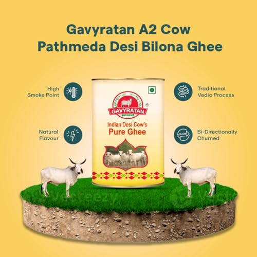 Image of Gavyratan Pathmeda A2 Desi Cow Bilona Ghee - Natural Flavour, 1 liter, Bi-Directionally Churned, Traditional Vedic Process, High Smoke Point, Made by Rural Communities