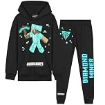 Minecraft Boys Tracksuit Set Comfy Loungewear Activewear - Gaming Gifts for Boys (Black/Blue, 9-10 Years)