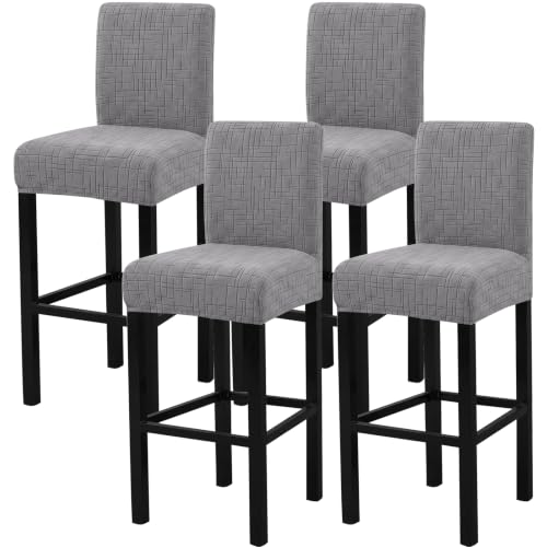Image of FUANGUI Bar Stool Covers Set of 4, Stretch Bar Stool Seat Covers | Washable Removable Bar Chair Covers with Backs Slipcovers, Bar Chair Covers Square for Kitchen Dining Room Cafe