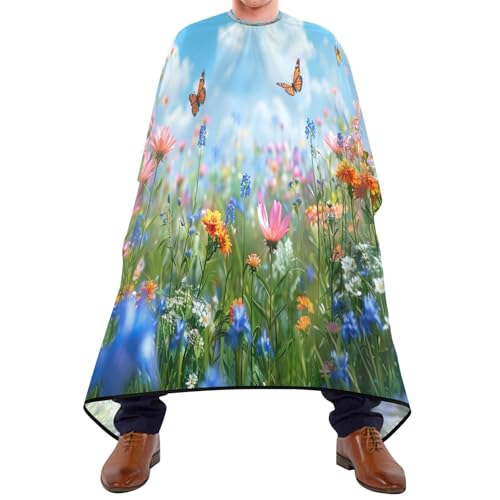 WELLDAY Hair Cutting Cape for Men, Spring Meadow Filled Barber Cape Adjustable Neck Size Professional Salon Cape