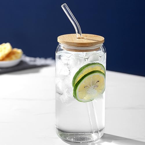 Set de 4 vasos de vidrio con tapa y sorbete 18oz miniatura 6