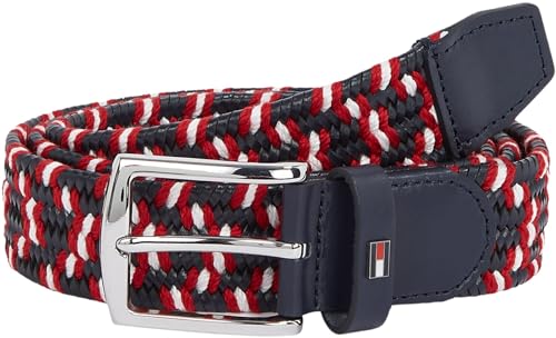 Tommy Hilfiger Uomo Cintura Denton Elastic Leather 3,5 cm Intrecciata, Nero (Corp), 100 cm