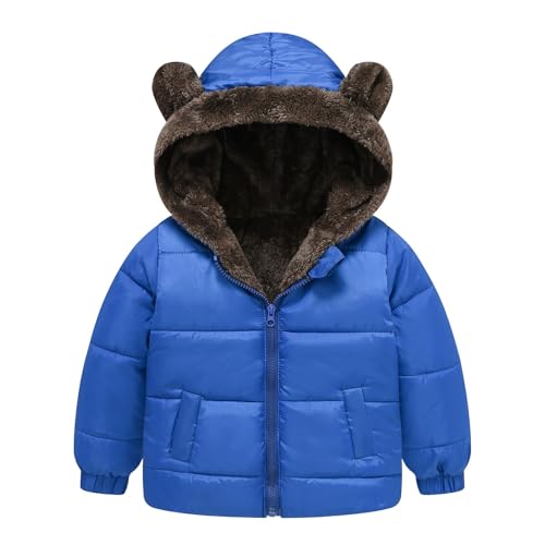 RNTOP Baby Girls Boys Winter Fleece Jackets Toddler Zip Up Bear Ears Hooded Coat Cotton Warm Lined (Blue, 1-2 Years)