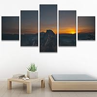 SIGNWIN 5 Panel Canvas Wall Art Sunset in The Mountains for Home Decorations Ready to Hang - 60