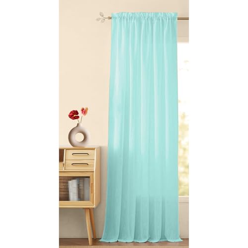 Image of HOMEMONDE Faux Linen Curtains Transparent Sun Light Filtering Drapes Hangs with Rod Pocket for Living Room, Office, Bedroom, Celeste, 1 Piece | Sheer