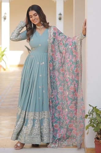 Image of Fashion Basket Gergette Embroidered Long Anarkali