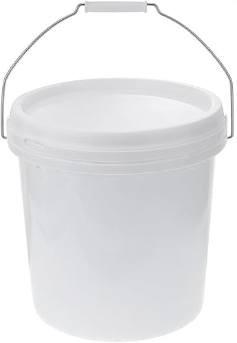 Miniatura 1 de Cubo de 5 galones con tapa, cubo de plástico blanco de 8L con tapa y barra enrollable, mango de metal, contenedor de cubo resistente para