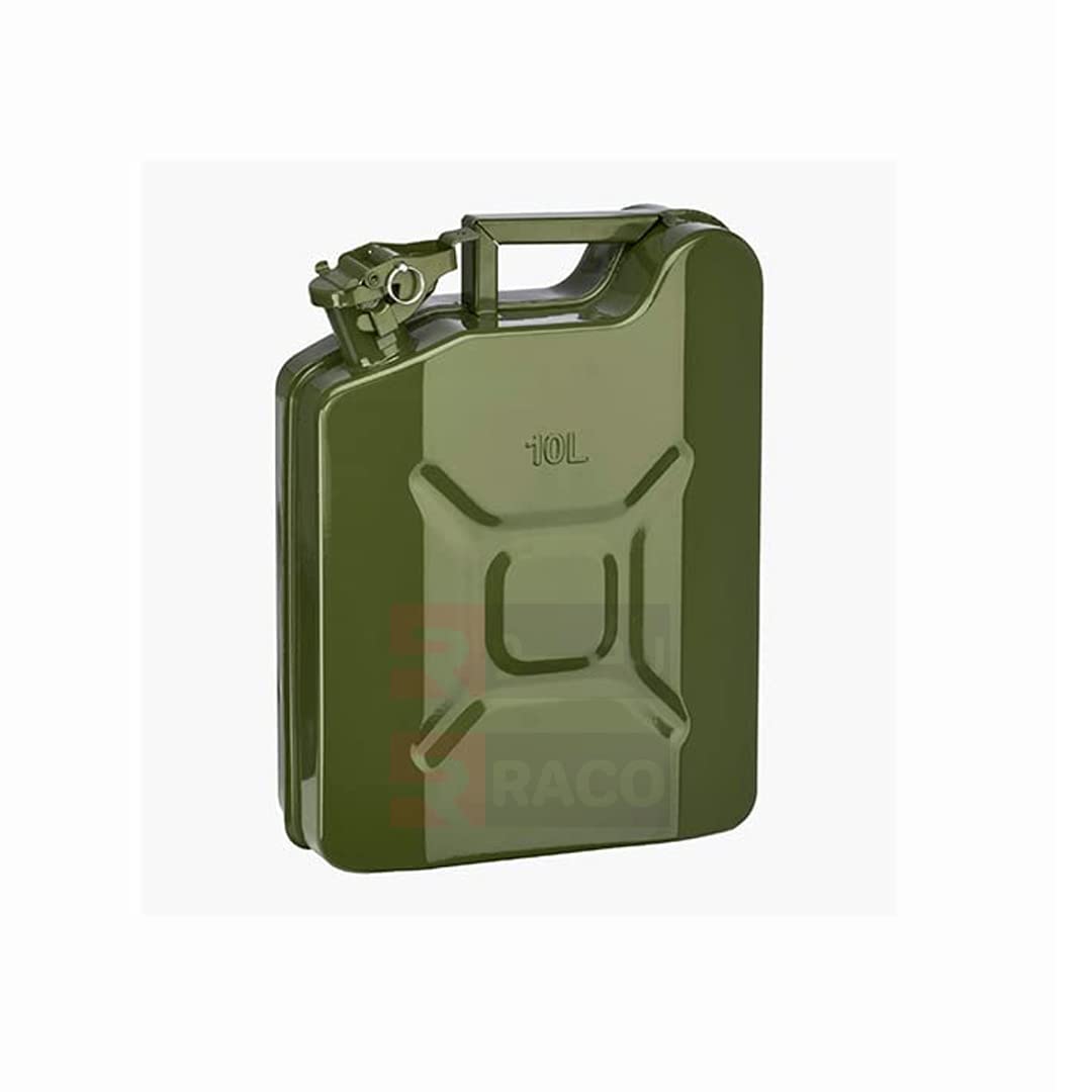 RACO Fuel Can for Gasolline, Diesel and Other Liquids Metal Jerry Can Green Made in Taiwan (10 L)