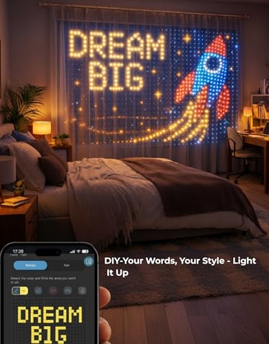 Image of Apex Curtain Light 2x2M Smart LED Curtain Lights with App Control, Music Sync, DIY Photo Display, 400 LEDs, Pixel Display, RGB Decorative Lights for Bedroom, Party, Festival & Gaming