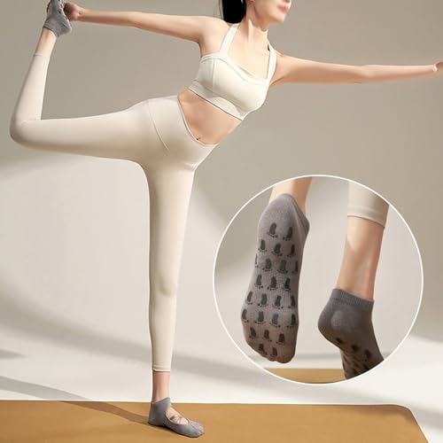 CHUNFO Grip Womens Pilates Socks Straps Yoga Ankle Anti-slip Cotton Barre Sock Size5-9.54