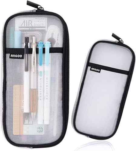 Clear Mesh Pencil Case Pouch, Clearly Visible Grid Pen Cases Organizer for Clear Pouch, Pencil Case for Kids Pencil Case, (Black)