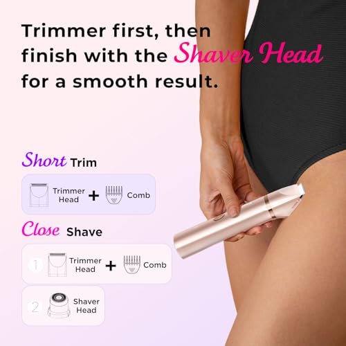 Bikini Trimmer für Frauen Schamhaare 2 in 1 Eletctric Rasierer für Frauen Wiederaufladbarer Eletctric Rasierer - IPX7 wasserdichter Bikini-Trimmer für Achseln, Beine, Arme, Körper (Rosa)