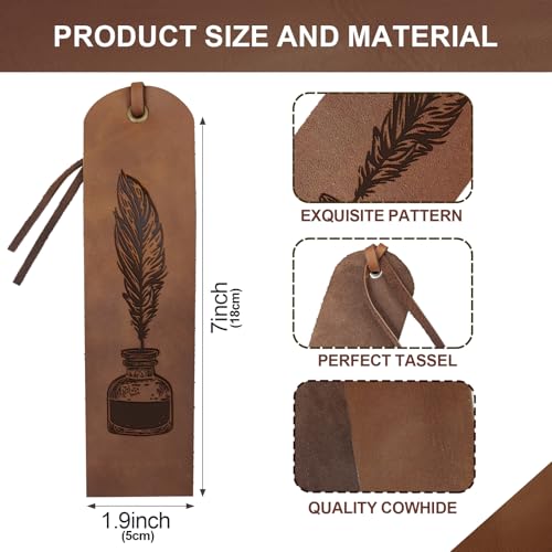 MAYJOYDIY 4Pcs Vintage Leather Bookmarks, 5×18cm Handmade Feather Ink Design for Book Lovers & Writers - Image 2
