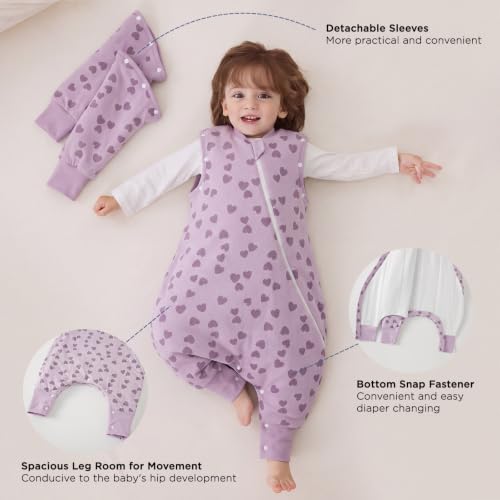 Image of Duomiaomiao 3.5 TOG Toddler Sleep Bag 6-12 Months 100% Cotton Winter Side Open Zipper Baby Sleep Sack with Feet, Warm Toddler Wearable Blanket
