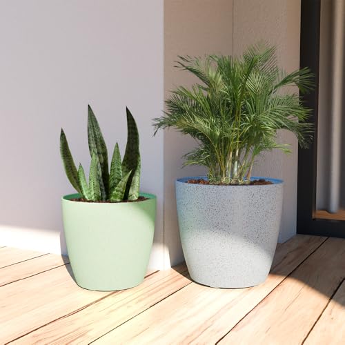 Image of YUCCABE ITALIA SHERA Stella 14 Inch Plastic Plant Pot for Home Decor Indoor Plant Pots for Living Room Plastic Flower Pot for Garden (Marble White, 14 INCH - 4 Pcs)
