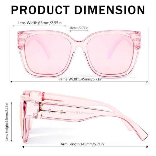 Image of SIPHEW Mirrored Sunglasses Polarized Fit Over Glasses for Women - Trendy Large Square w UV400 Protection Sun Glasses