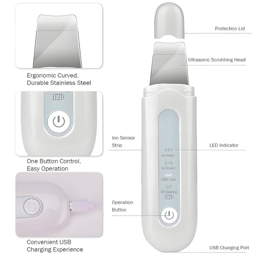 Detergente per la pelle del viso ad ultrasuoni, strumento per la pulizia della pelle, strumento per la rimozione dei punti neri, dispositivo esfoliante e pulizia dei pori, ricaricabile tramite USB