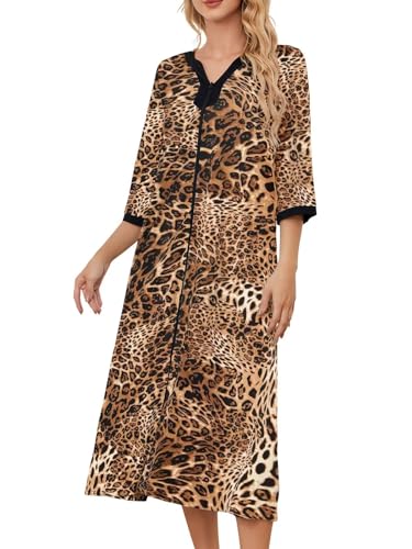 Image of PITINAN Moo Moo Nightgown House Dress Zip up Robes for Women Long Lounge Dress House Coat Women S-3XL