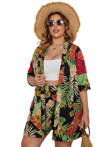 Ensemble kimono 2 pièces imprimé tropical Floerns avec haut et short