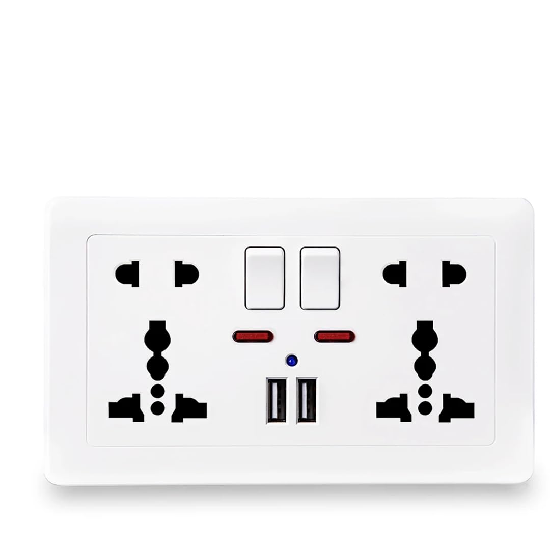 Prise De Charge USB 2,1 A, Double Port USB, AC 110-250 V, 13 A, Prise Murale Multifonctionnelle À 5 Trous Avec Mise À La Terre Standard