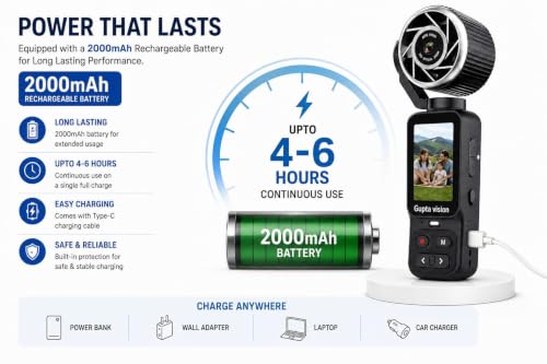 Image of Portable Fan Vlogging Camera 4K Video Recording, 180 Rotatable Auto Focus SD Card Support, Compact Handheld Camera for Travel, Vlogging & Outdoor