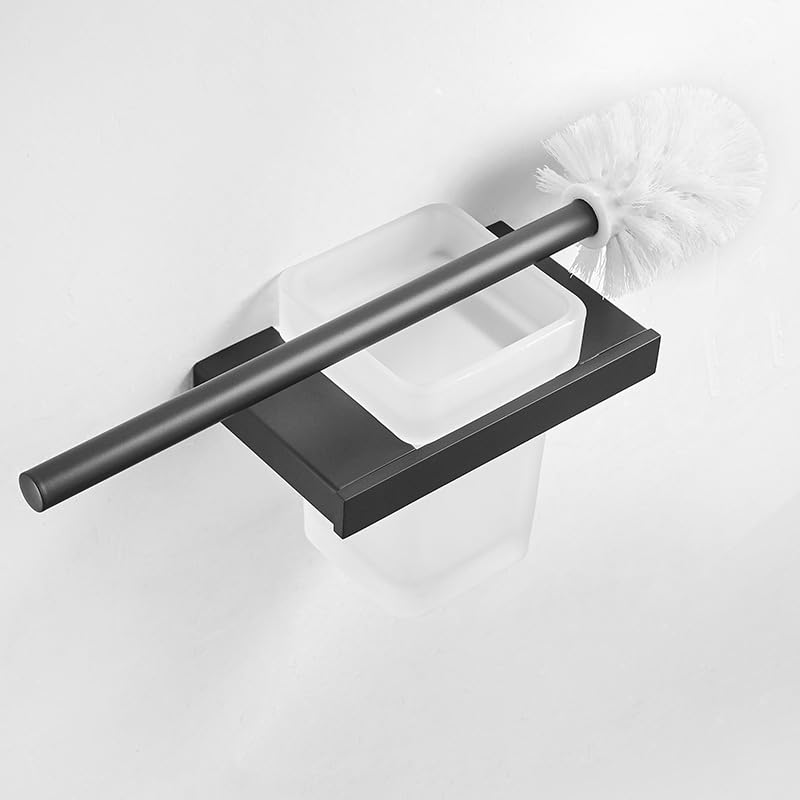 Escobilla para el Inodoro con Soporte, Escobillero De Pared Mango Largo Limpieza Modelo D Negro