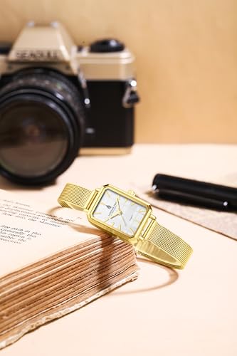 Image of London Fog Victoria Collection Analog Quartz Watch for Women with Textured Dial, Rectangular Metal Case, Mineral Glass, Mesh Strap & Water Resistant - LFW20006