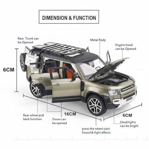 Image of Range Rover Defender 1:32 Scale Model Car Exclusive Alloy Metal Pull Back Die-cast Car Metal Pullback Toy car with Openable Doors & Light Music Best Gifts Toys Kids【Colors as Per Stock】