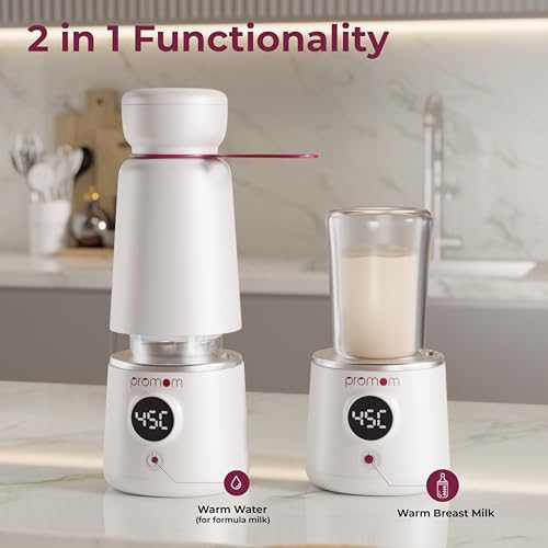Image of Promom Portable Milk Warmer for Baby | 2-in-1 Bottle & SS Flask Compatible | Heats 120ml in 3 Minutes | Precise Warming | Multiple Temp
