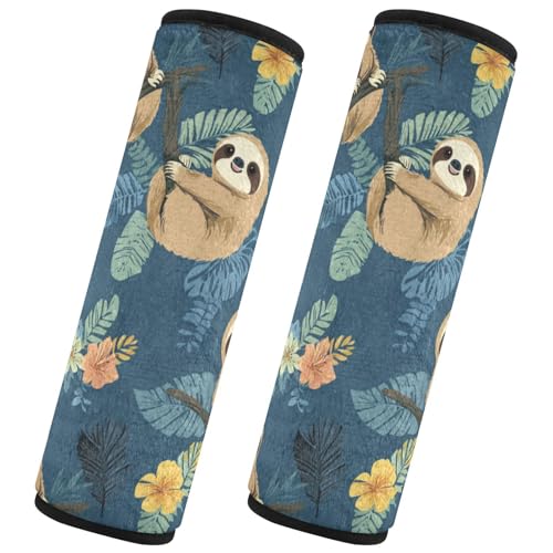 Seat Belt Covers 2 Pack Sloths Hanging Tree Car Seat Strap Covers Super Soft Cartoon Car Seat Neck Cover for Boys Girls Adults Babies S