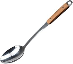 Multipurpose Stainless Steel Ladle and Spatula Skimmer Set | Wooden Handle Cooking Utensils for Frying, Stirring, Serving & Straining | Durable Kitchen Essentials