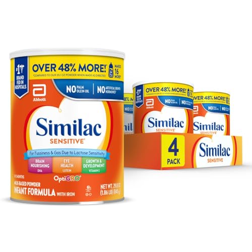 Image of Similac Sensitive Infant Formula, for Fussiness & Gas Due to Lactose Sensitivity, Baby Formula Powder, 29.8-oz Value Can, Pack of 4