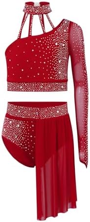 Renvena Ensemble Danse Sport Pour Filles Haut En Maille & Tutu Jupe Paillettes Brillantes Costume Danse