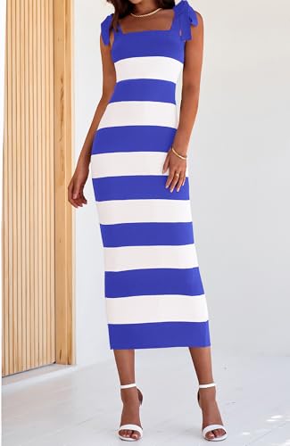 Image of BTFBM Casual Spring Dresses for Women 2025 Sleeveless Spaghetti Strap Striped Maxi Dress Party Beach Long Dress