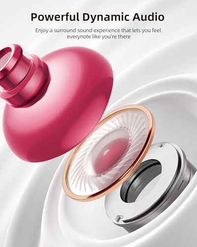 Image of PocBuds Bluetooth Headphones Wireless Earbuds 80hrs Playtime Wireless Charging Case Digital Display Sport Ear Buds with Earhook Deep Bass IPX7 Waterproof Over-Ear Earphones for Phone Laptop Rose Gold