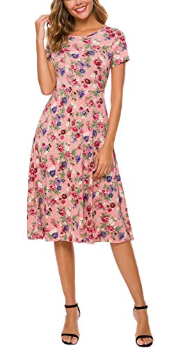 Image of Urban CoCo Women's Floral Print Short Sleeve Flared Midi Dress