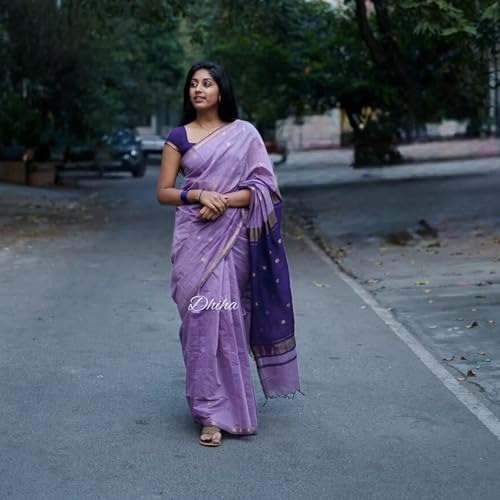 Image of Original Maheswari Cotton Silk Saree for Women | Kanjivaram Pure Silk Cotton Sari with Blouse | Zari Work | Tassels | Handloom Weave