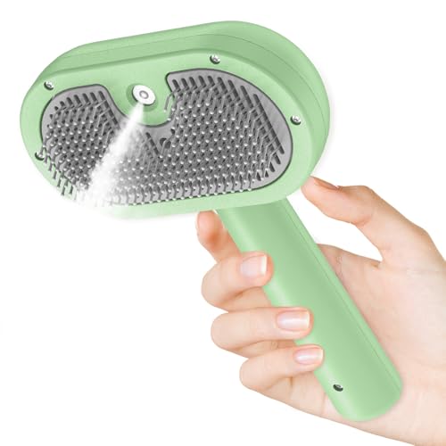 BIRDTOBR Steamy Katzenbürste 3 in 1 Katzenbürste Mit Dampf Multifunktionale Katzenspray-Massagekamm Steamy Cat Brush Beseitigen Sie Fliegende Haare mit Einem Knopf für Katze und Hund-Grün