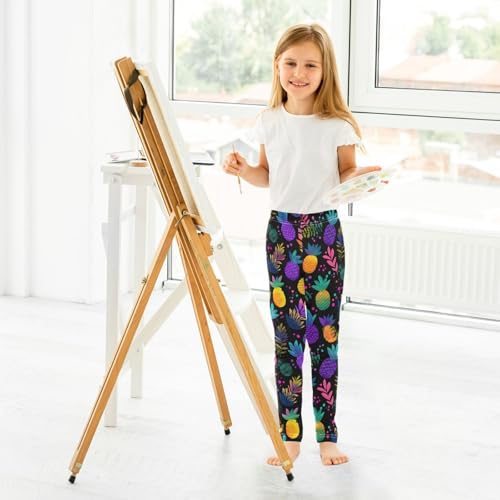 ALAZA Girls' Leggings Children's Yoga Pants Skinny Printed Dance Colorful Pineapple Neon Comfortable 4T4