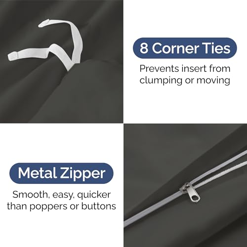 Image of Duvet Cover Full Size - Soft 3 Piece Set with Zipper Closure - Charcoal | Extra Soft Full Duvet Cover 80 inch x 90 inch with 2 Pillow Shams, Hotel Luxury w / Zipper Closures & Ties, Comfy & Breathable, Comfy