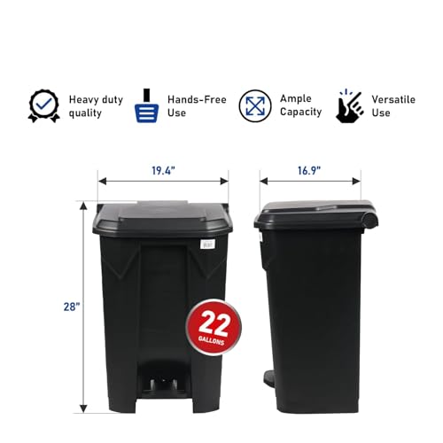 Papelera plástica con pedal de 22 galones, negro miniatura 2
