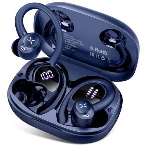 Cillso Cuffie Bluetooth Sport，Auricolari Bluetooth 5.4 Sport Con Stereo Hifi, 50 Ore Cuffie Wireless Con 4 ENC Cancellazione Rumore Mic, Cuffiette Bluetooth Con LED Display, IP7 Impermeabile, USB-C