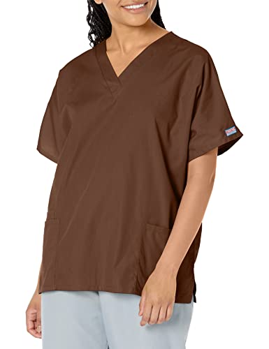 Cherokee Women's V Neck Scrubs Shirt, Chocolate, XX-Large