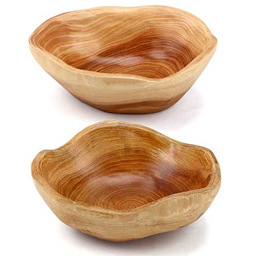Varku 2PCS Decorative Wooden Bowls, Wood Fruit Bowls for Serving Fruits Candy Desserts, Creative Handmade Natural Wooden Pans, Rustic Wood Pans for Home Decor