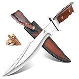 Purple Dragon Fixed Blade Knife with Sheath, 10.63' Survival Bowie Knife with Wood Handle, Heavy Duty D2 Steel Hunting Knives for Camping, Gift for Men Outdoors