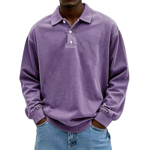 Washed Polo Shirts for Men Big and Tall Long Sleeve Tshirts Casual Pullover - image 1