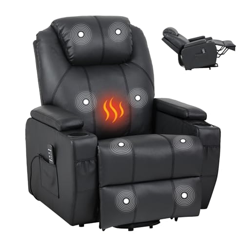 Image of Garvee Power Recliner Chair, Lift Chair with 8-Point Vibration and Heat, Full Body Massage, Armrest Storage, Dual Cup Holders, Silent PU Leather, FSC TUV Certifie, Power Lift Recliner for Bedroom